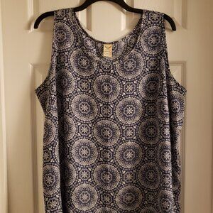 Woman's Summery Mandala Sleeveless Tank Top Blue White Plus Size 3X Faded Glory
